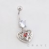 FILIGREE HEART DANGLE BELLY BUTTON NAVEL RING 316L SURGICAL STEEL